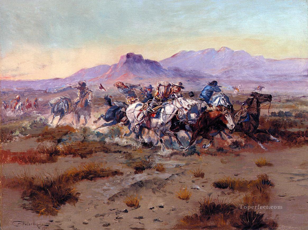 l’attaque 1900 Charles Marion Russell Indiens d’Amérique Peintures à l'huile